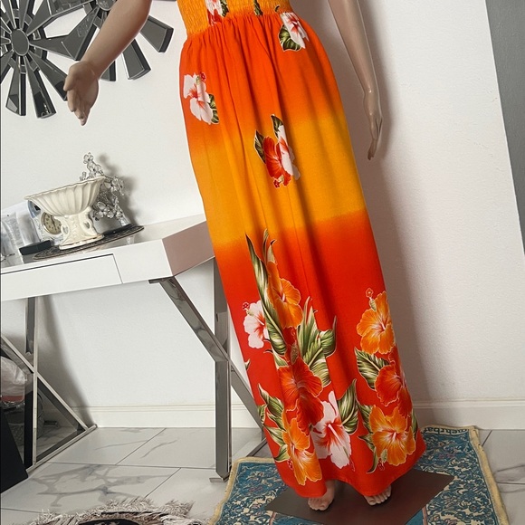 GOGO Orange & Yellow Hawaiian Floral 100% Rayon stretch in top size M used once - Picture 4 of 16